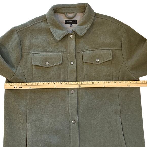 Talbots Shirt Coat Womens XL Green Wool Blend Long Heavyweight Pockets Outdoor - Picture 9 of 10